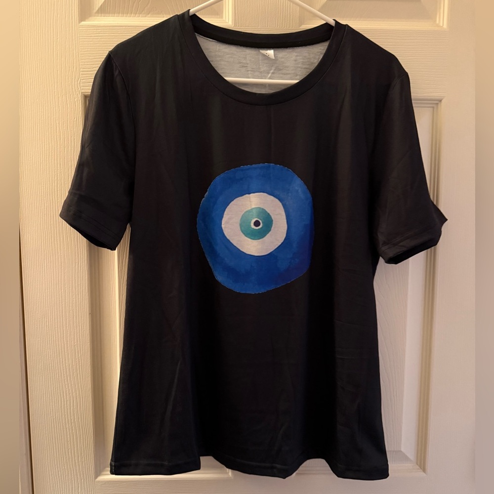 Black T-Shirt with Blue Evil Eye Design